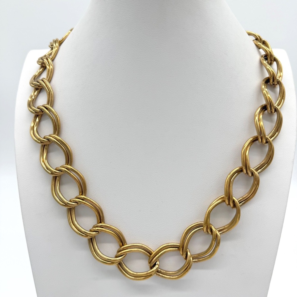 Vintage Napier Gold Tone Interlocking Link Statement Necklace Signed